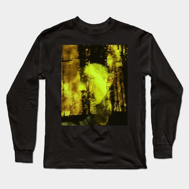 Portrait, digital collage and special processing. Masterpiece. Man looking to car window, reflection. Autumn, bright yellow sun. Long Sleeve T-Shirt by 234TeeUser234